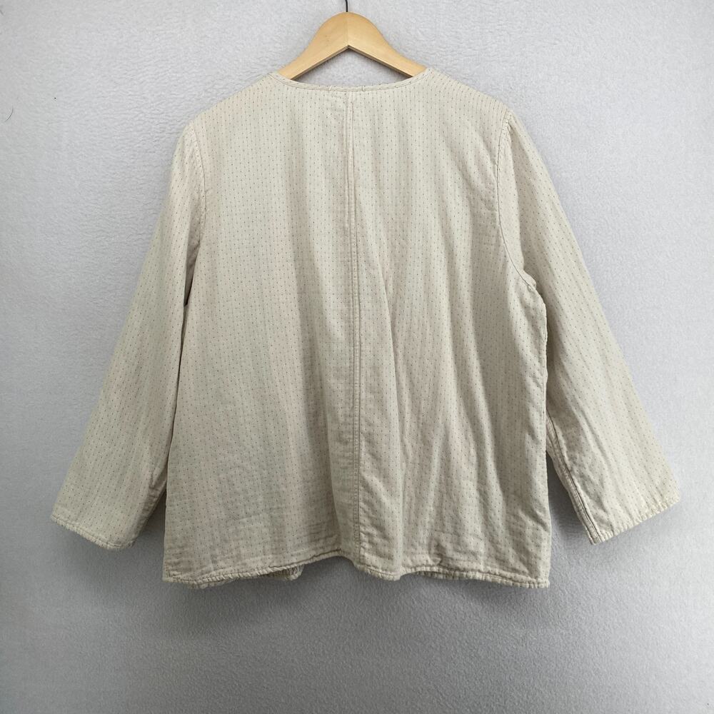 Eileen Fisher Jacket XL Reversible Organic Cotton Open Front Polka Stripe Beige - Picture 11 of 14